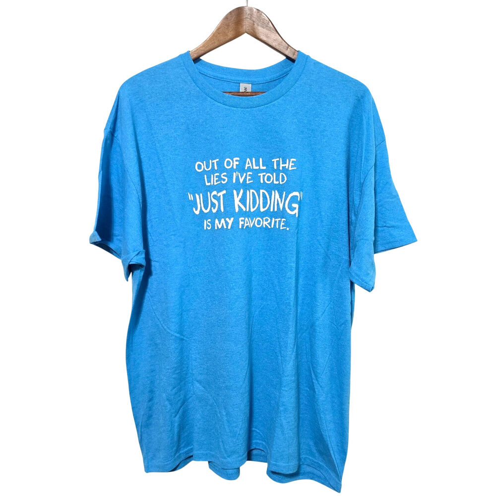 Gildan Screen Printed T-shirt Size XL Funny Saying Heather Light Blue New Casual